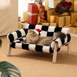 Mewoofun Raised Cat Bed – 56x45cm Sturdy Wooden Leg Sofa with Washable Cover, Soft Checkerboard Couch for Indoor Cats