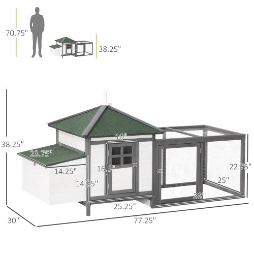 Wooden Chicken Coop with Nesting Boxes – Outdoor Hen House with Run, Ventilation & Weatherproof Roof