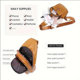 Women’s Sling Bag 🎒 Multi-Pocket Crossbody Purse – Vegan Retro Leather Braided Backpack for Travel