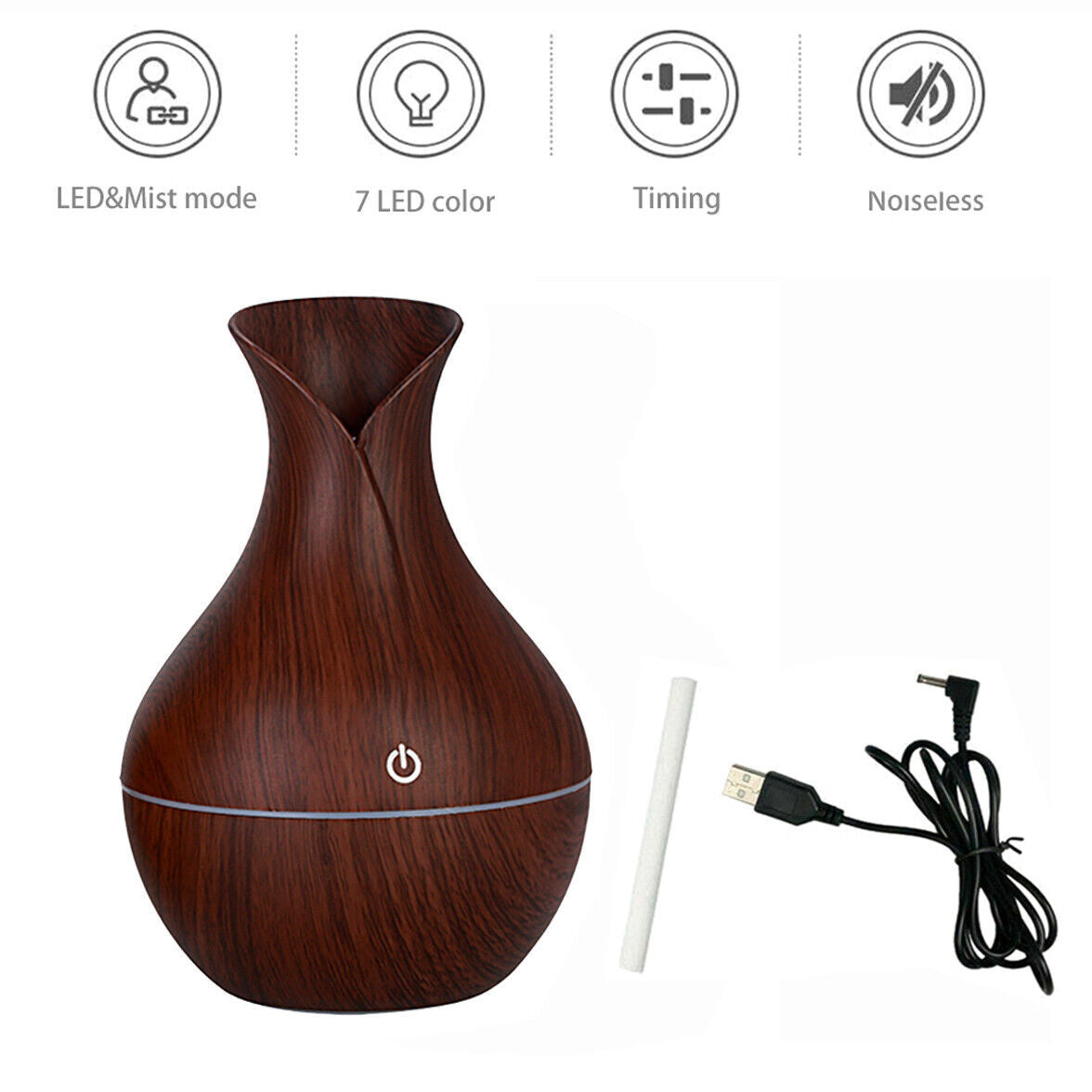 LED Ultrasonic Aroma Humidifier Essential Oil Diffuser – Vase-Shaped Smoke Fountain, Aromatherapy Air Purifier with LED Mood Light