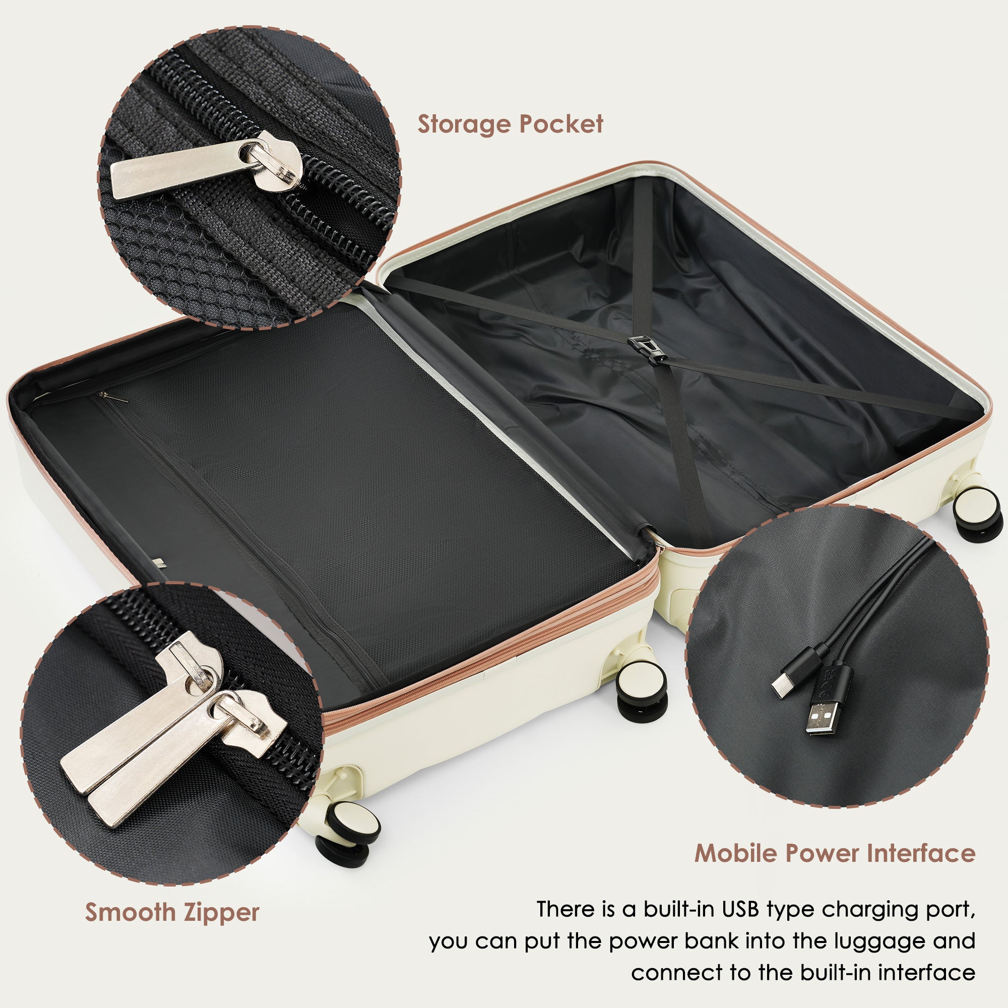 4-Piece Expandable ABS Suitcase Set with USB Port