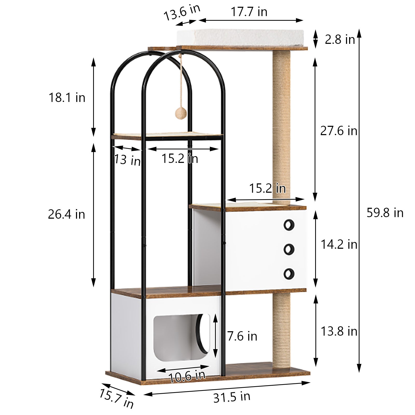 Modern Multi-Level Cat Condo with Cave, Perch & Dual Scratching Posts