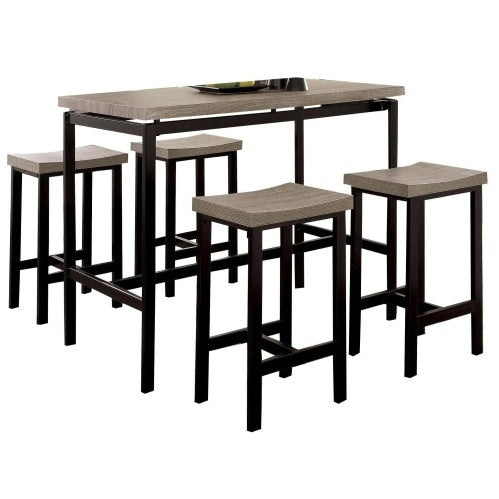 5‑Piece Counter Height Dining Table Set – Two‑Tone Black & Gray PVC Top with 4 Cushioned Chairs