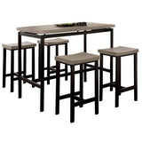 5‑Piece Counter Height Dining Table Set – Two‑Tone Black & Gray PVC Top with 4 Cushioned Chairs