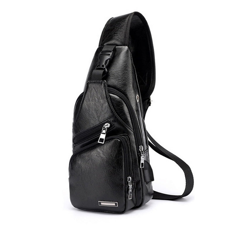 Men’s USB Charging Chest Bag – PU Leather Crossbody Travel Shoulder Messenger Bag