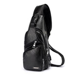 Men’s USB Charging Chest Bag – PU Leather Crossbody Travel Shoulder Messenger Bag