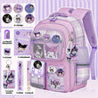 Sanrio Kuromi Large-Capacity Backpack Set – Cartoon Backpack + Badge Pins, ID Holder & Stationery Set