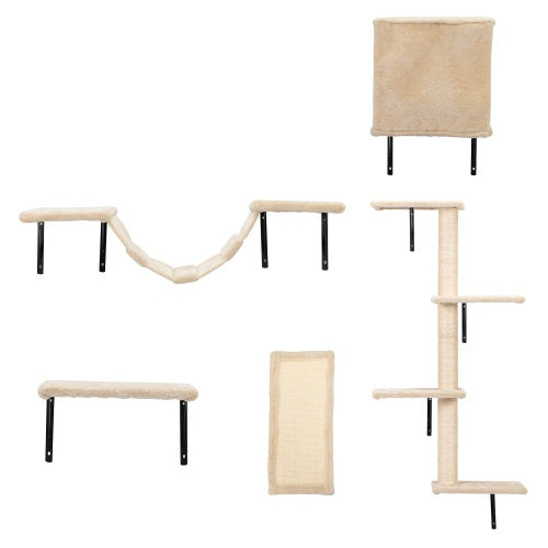 5-Piece Multi-Storey Wall-Mounted Indoor Cat Tree – Space-Saving Cat Furniture with Scratch Board & Climbing Platforms