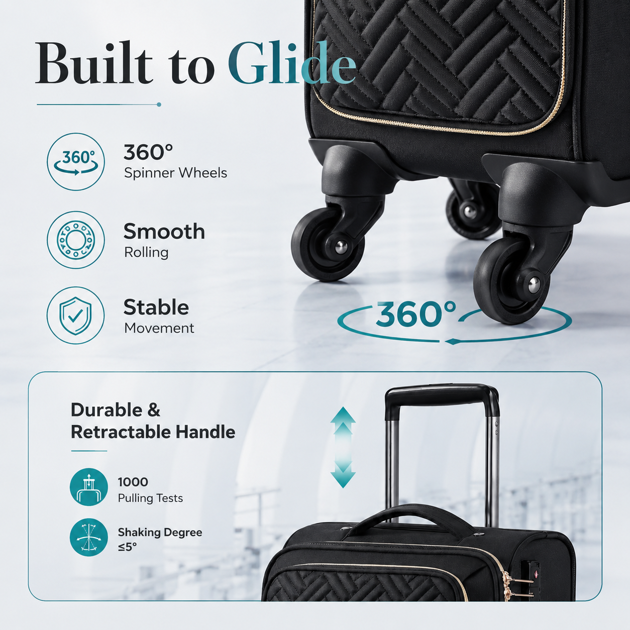 16-Inch Underseat Carry-On Spinner Luggage with TSA Lock & 360° Wheels