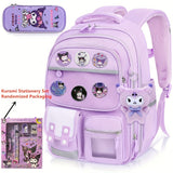 Sanrio Kuromi Large Capacity Purple Backpack Set – 50 Stickers, Pendant Accessories, 6 Badges, Pen Box & Stationery Set