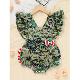 Baby Girls 4th of July Romper – Sleeveless Camouflage Bodysuit, Independence Day Outfit