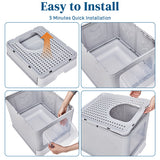 51 × 40 × 38 cm PP Plastic Litter Box – Spliced Bottom Pull-Out Square Grey with Scoop