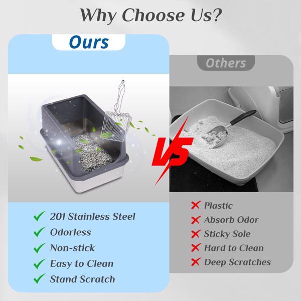 Stainless Steel Cat Litter Box – Durable Pet Toilet with Shovel & Anti-Slip Pad for Easy Cleaning