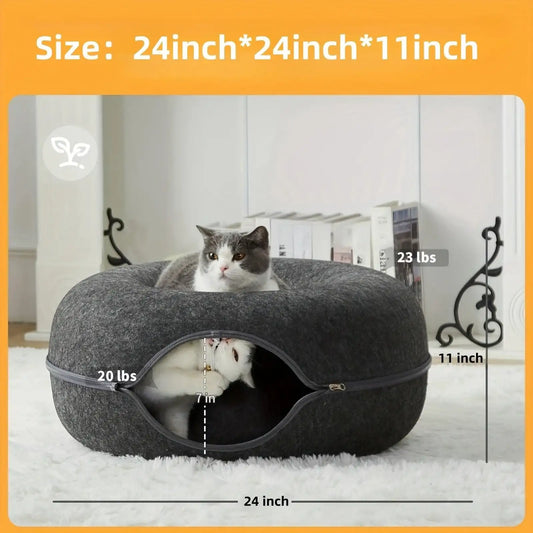 Peekaboo Cat Cave for Indoor Cats, Cat Donut Cat Tunnel Bed, Scratch Resistant Cat Toys for Medium Large Cats - PulinGO
