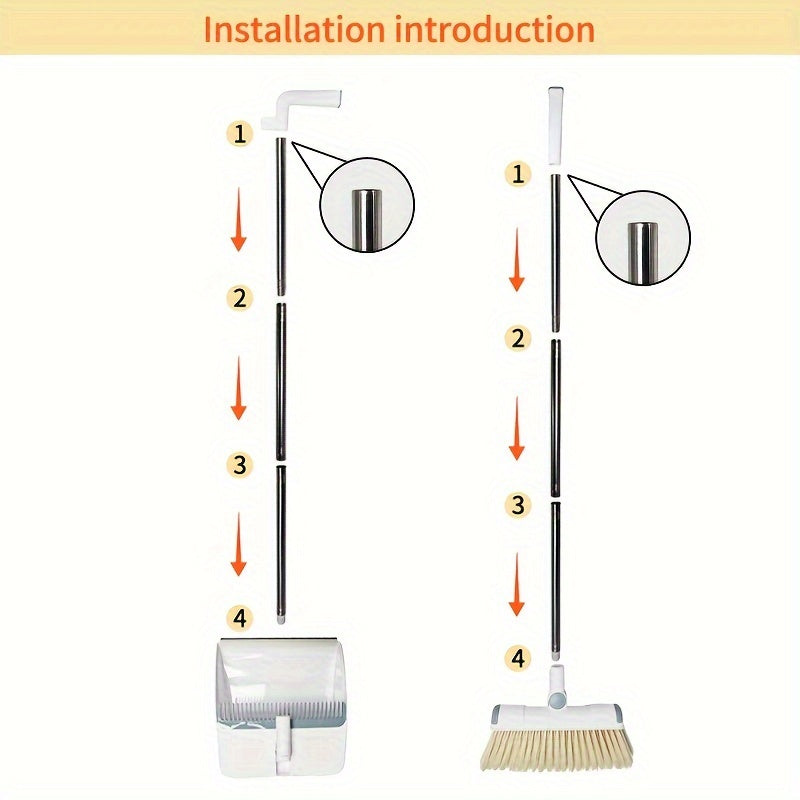 Thickened Rotatable Foldable Stainless Steel Rod Broom & Dustpan Set – Indoor Cleaning Supplies