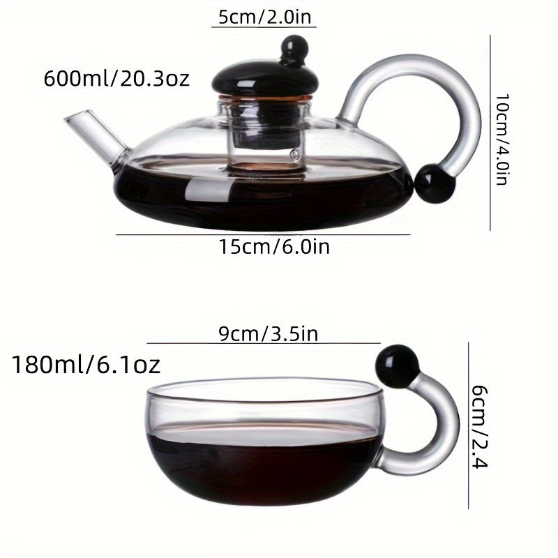 600ml Glass Teapot Set – Elegant & Heat-Resistant Tea-for-One with 4 Cups
