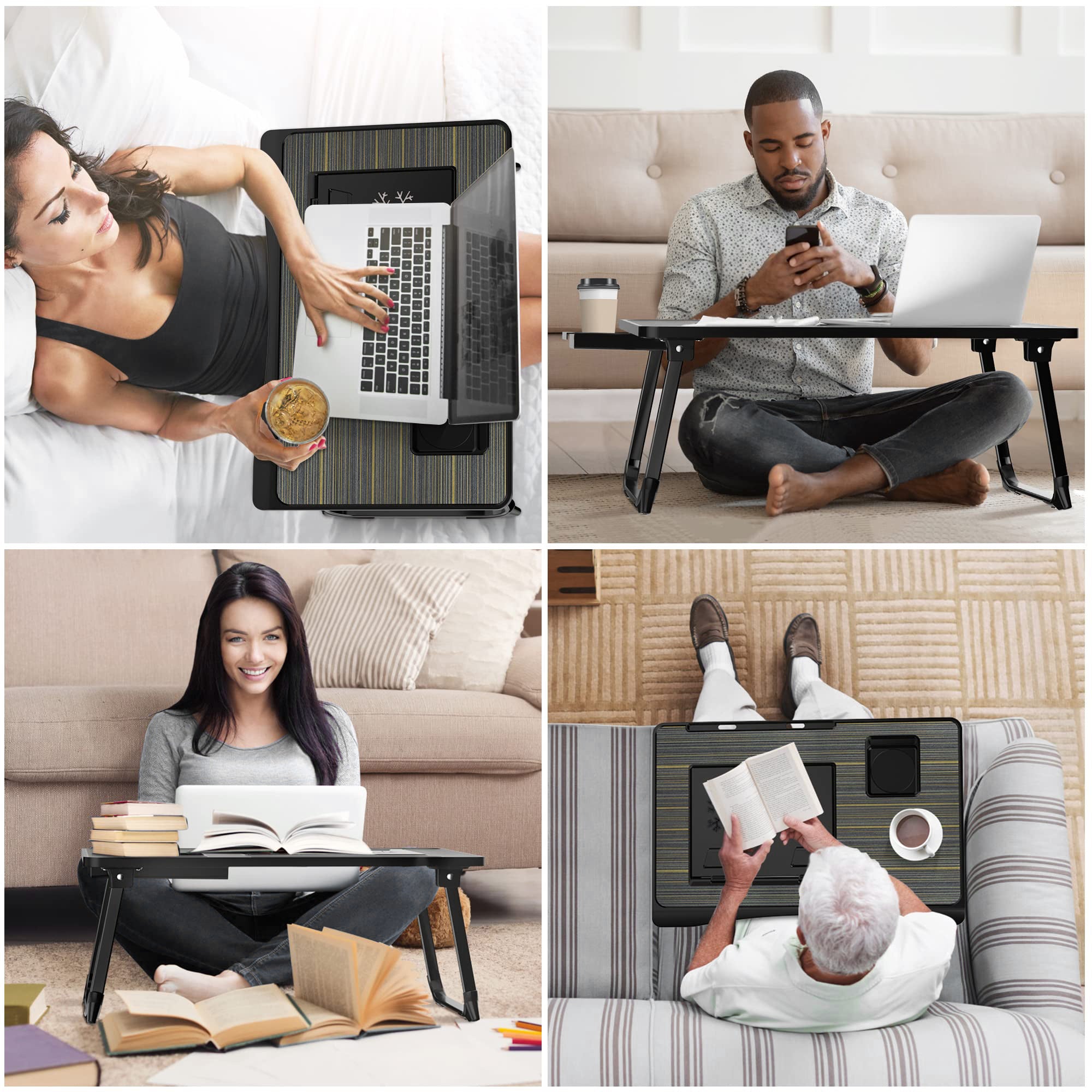 Foldable Laptop Desk for Bed or Couch – Work-from-Bed Table with Cup Holder, Drawer & Adjustable Legs