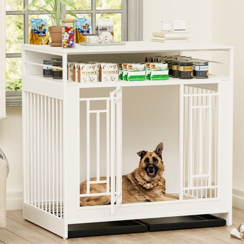 43.3-Inch Large Wooden Dog Kennel Furniture – Indoor Pet Crate with Divider, Double Door Design & Stylish Home Décor