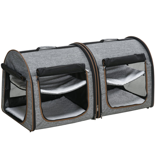 Portable Soft-Sided Pet Carrier with Divider – Two-Compartment, Padded, Foldable & Storage Bag Included