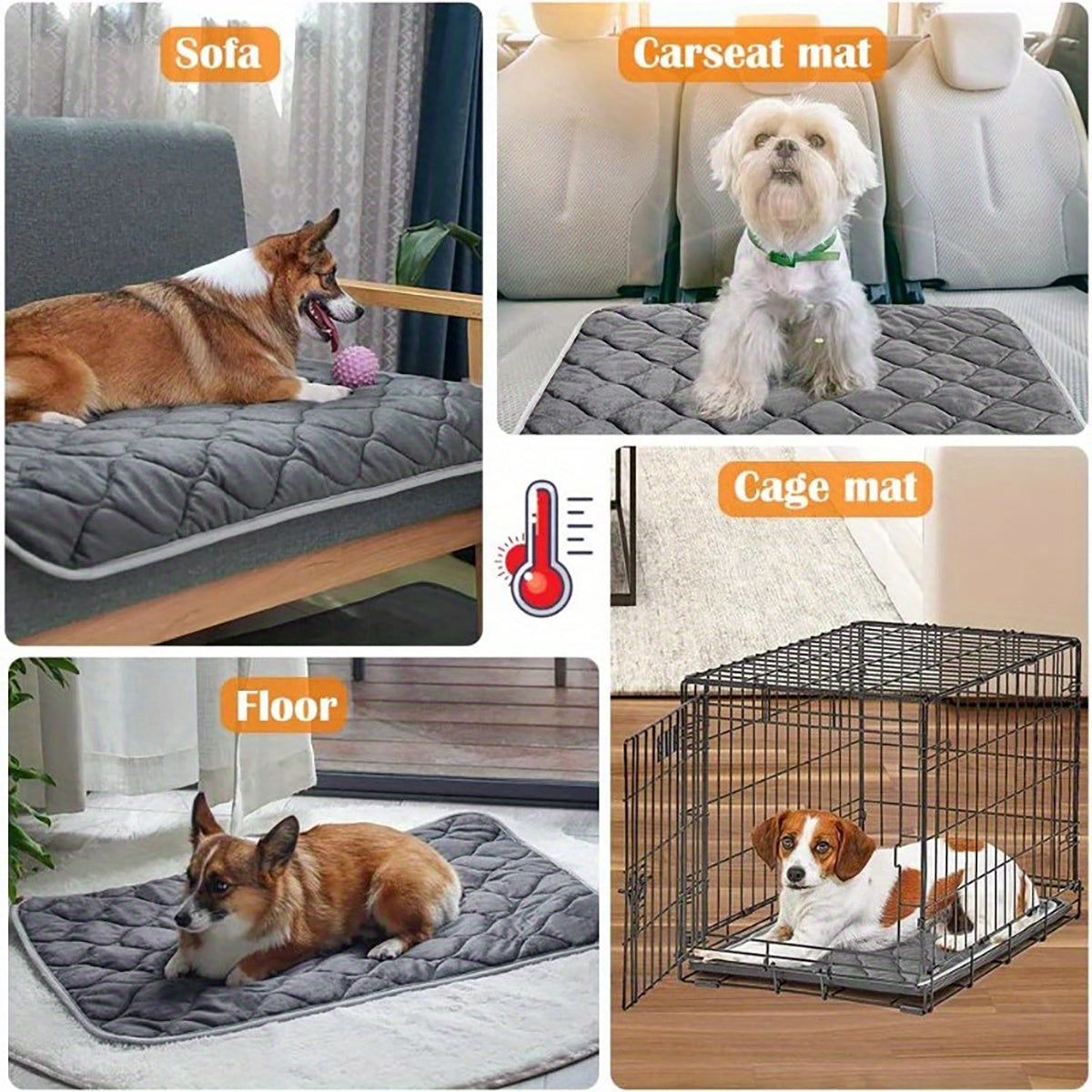 Dog & Cat Thermal Bed Mat – Extra Warm Self-Heating Pet Pad with Non-Slip Bottom, Washable Crate Pad for Indoor & Outdoor Use
