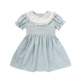 Toddler Girls Smocked Dress – Cute Puff Short Sleeve Princess Outfit with Lace Crew Neck, Elegant Party Dress for Birthdays & Special Occasions
