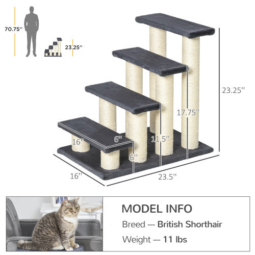 PawHut Cat Tree with 4 Steps – Stair-Shaped Climbing Furniture with Sisal Scratching Posts for Indoor Cats & Small Dogs