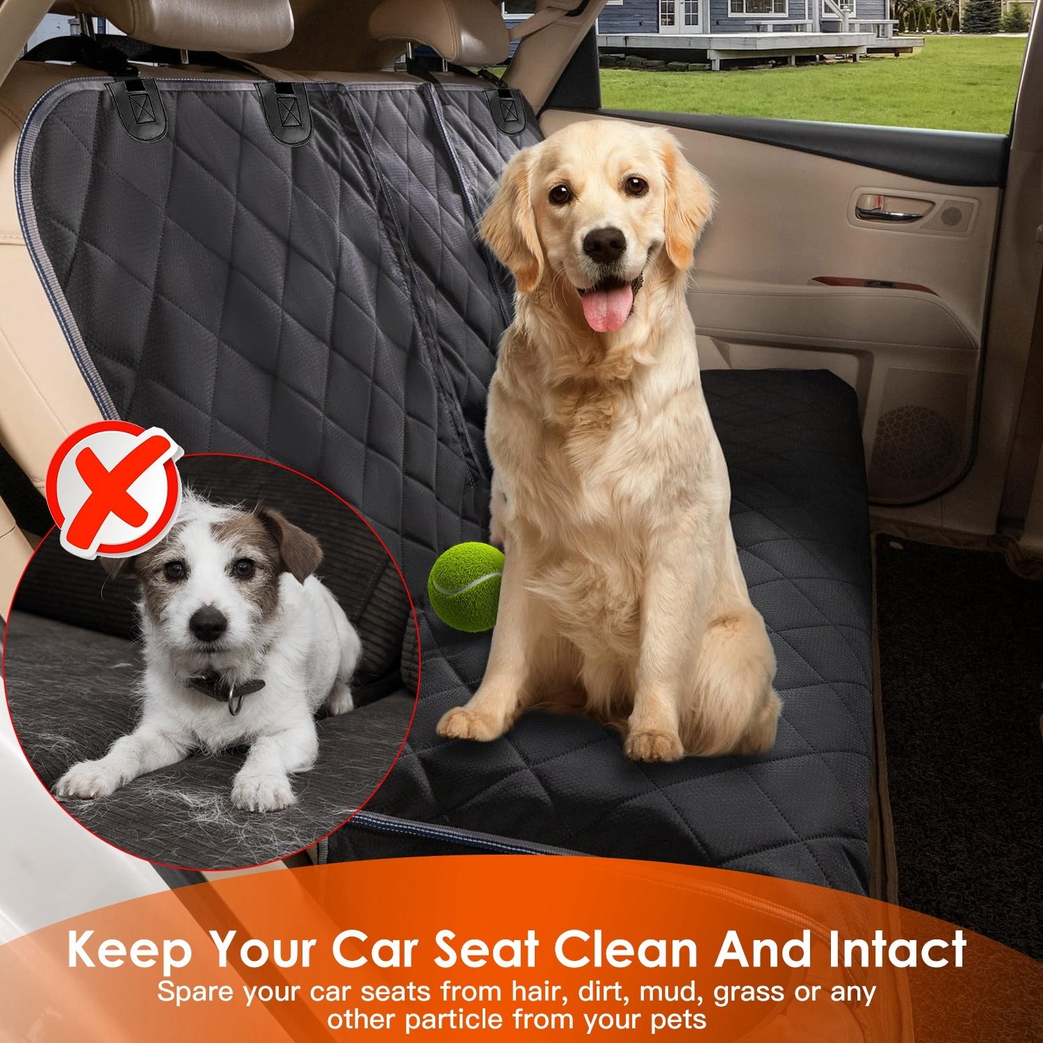 Dog Car Seat Cover – Waterproof & Scratchproof Rear Seat Protector with Dog Seat Belt for Cars, Trucks & SUVs