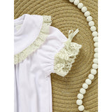 Baby Girl White Lace Romper 👶✨ Short-Sleeve Bubble Jumpsuit for Summer & Weddings 💒☀️