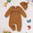 2Pcs Newborn Baby Boy Outfit – Long Sleeve Animal Print Romper with Matching Hat (Fall/Winter Set)