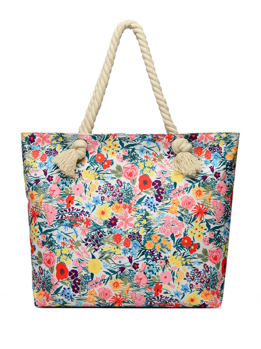 Women’s Art Flower Pattern Beach Tote – Waterproof & Sandproof Large Capacity Bag