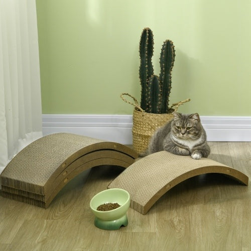 PawHut Cat Scratching Board – 4-Pack Reversible Cat Scratchers for Indoor Cats, Durable Replacement for Cat Wheel, Brown