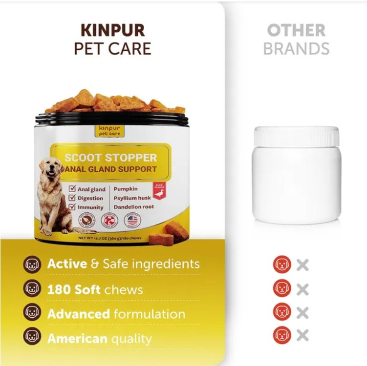 Scoot Stopper Soft Chews – Fiber & Pumpkin Supplement for Dogs, Anal Gland & Digestive Health Support (180 Chews)