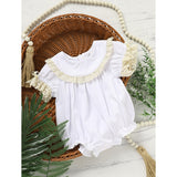 Baby Girl White Lace Romper 👶✨ Short-Sleeve Bubble Jumpsuit for Summer & Weddings 💒☀️