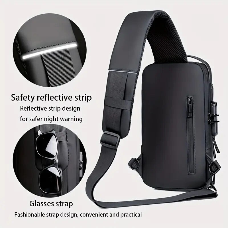 Men’s Waterproof Motorcycle Chest Bag – Anti-Theft Oxford Fabric Shoulder Bag for Travel, Hiking & Outdoor Use