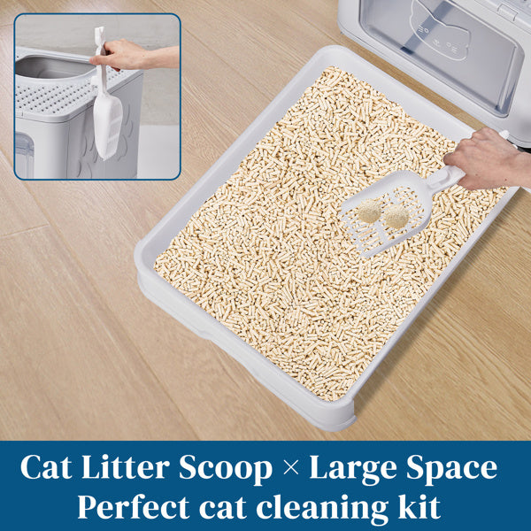 51 × 40 × 38 cm PP Plastic Litter Box – Spliced Bottom Pull-Out Square Grey with Scoop