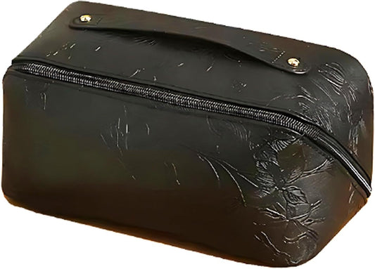 Embossed Pattern Leather Makeup Bag – Portable Cosmetics Organizer Pouch