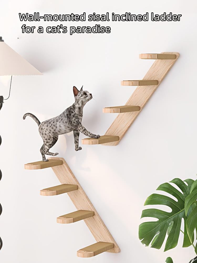 Four-Layer Wooden Wall-Mounted Cat Climbing Frame – Multi-Level Sisal-Wrapped Cat Play Structure