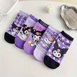 Sanrio Kuromi 5-Pack Women’s Cute Cartoon Short Socks – Bright Purple, Soft Polyester Blend, Spring-Summer-Fall Everyday