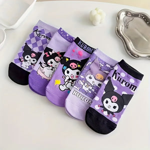 5 pairs of Kuromi purple socks