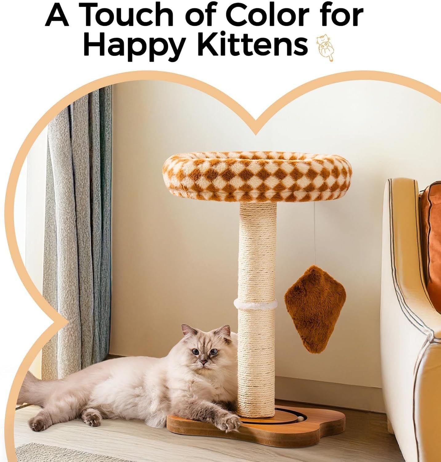 Mewoo Cat Scratching Post with Bed – Small Cat Tower with Sisal Scratcher, Removable Perch & Ball Track Toys