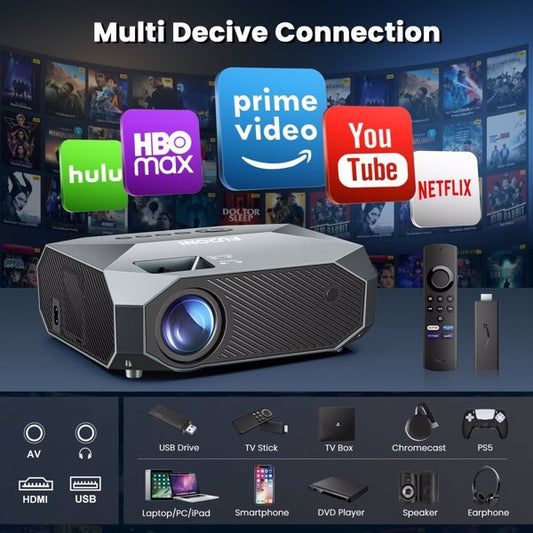 Native 1080P Projector with 5G WiFi and Bluetooth - 4K Supported Home Theater Projector