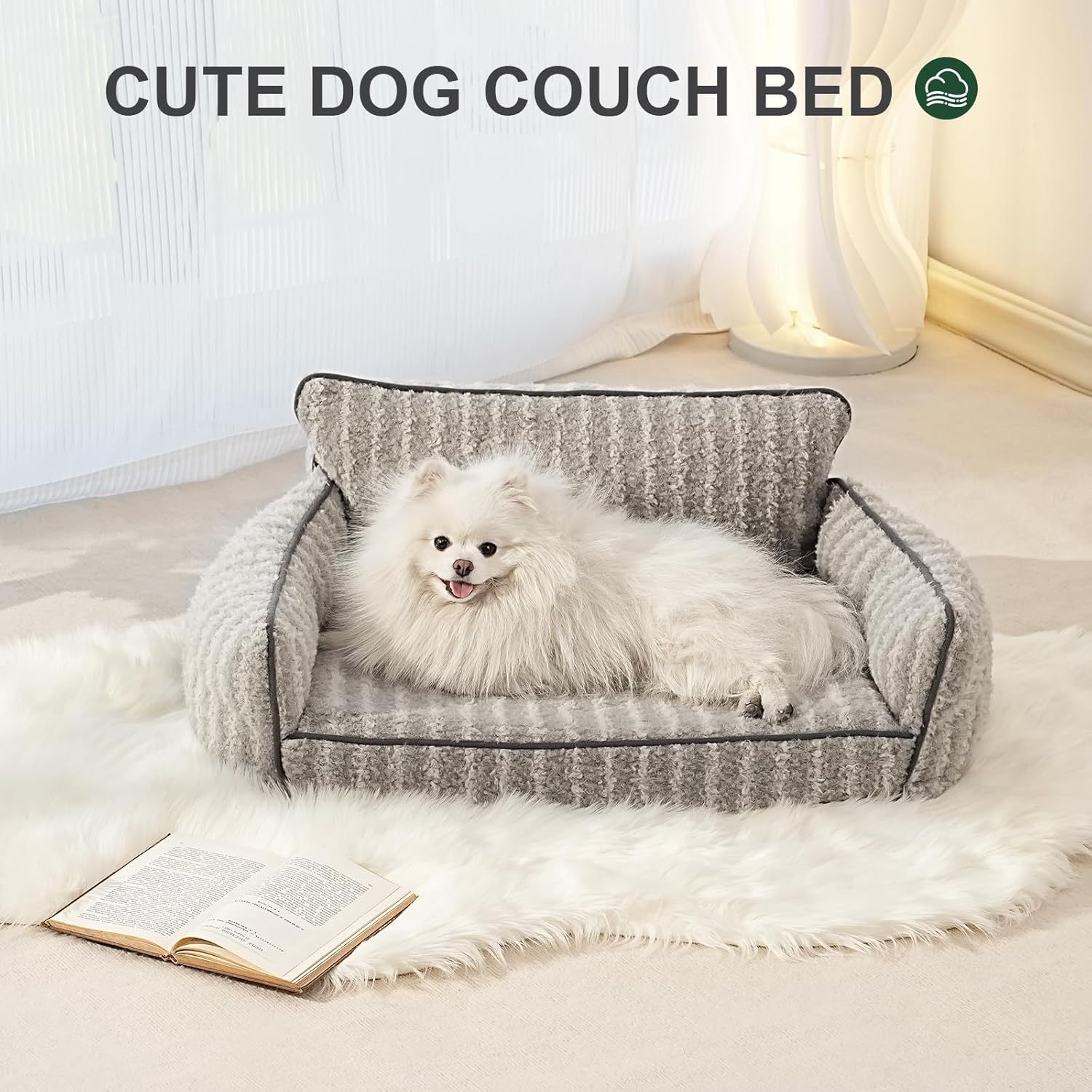 Mewoofun Orthopedic Pet Sofa – Large Grey Supportive Couch with Removable Washable Cover & Non-Slip Bottom for Dogs
