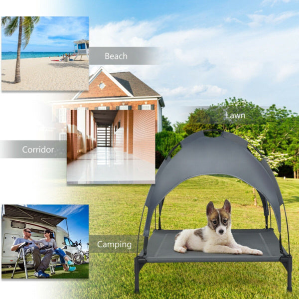 35.5" × 32" Elevated Dog Bed with UV-Resistant Canopy – Outdoor Pet Lounger for Small & Medium Dogs