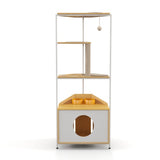 Cat Apartment with Feeding Station & Climbing Platform – Multi-Functional Indoor Pet Furniture with Condo, Scratch Posts & Elevated Bowls