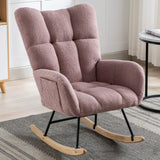 Comfy Teddy Fabric Rocking Chair - Ergonomic Wingback Glider with Solid Wood Base and Side Pocket | Nursery & Living Room