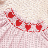 Newborn Baby Girls Valentine’s Day Smocked Romper – Short Sleeve Heart Embroidery Jumpsuit ❤️👶