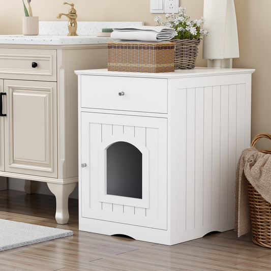 Wooden Pet House Litter Box Furniture – Multi-Functional Enclosure with Fence, Drawers & Modern Wooden Design