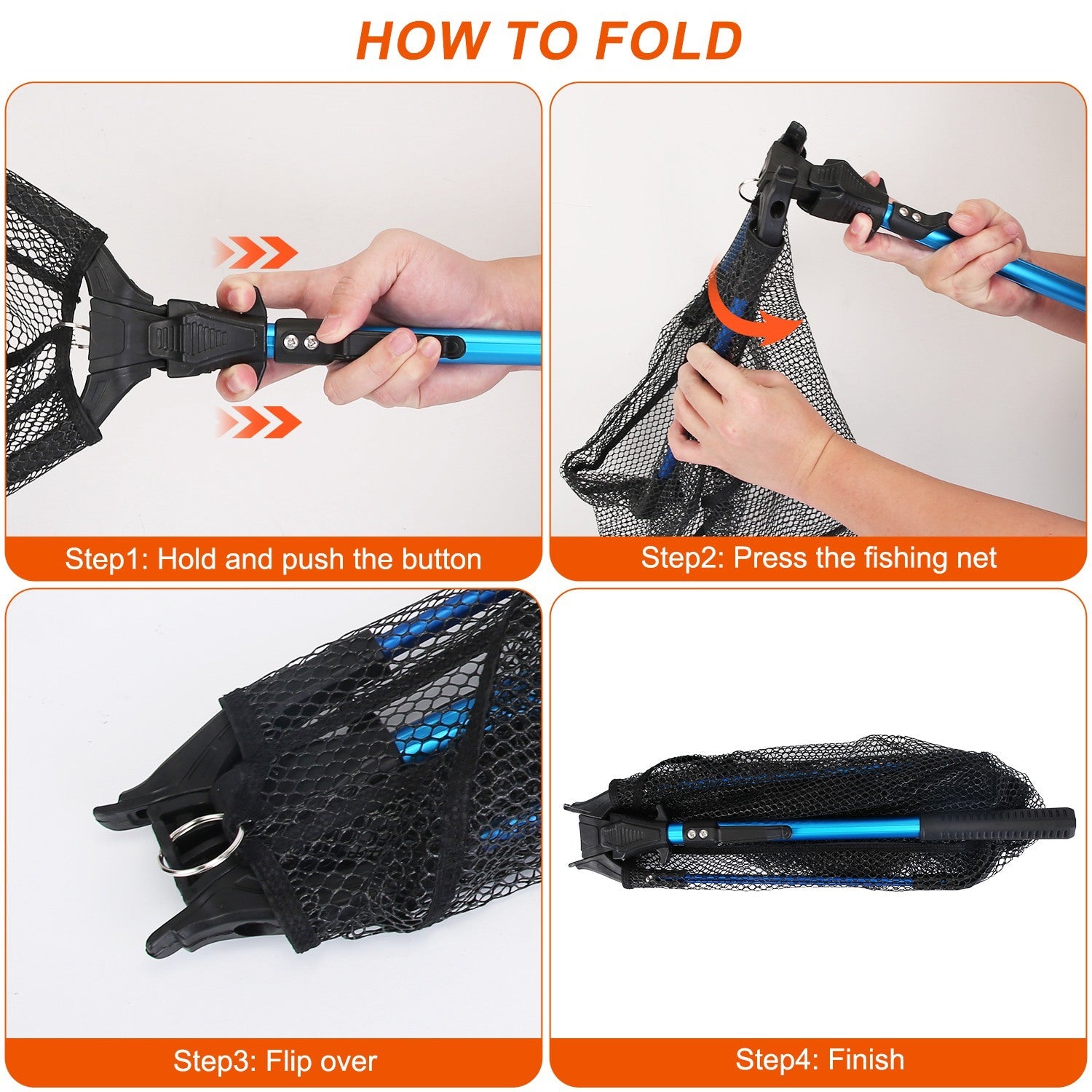 Foldable Fishing Landing Net - Collapsible Aluminum Pole with Fish-Safe Coated Nylon Mesh