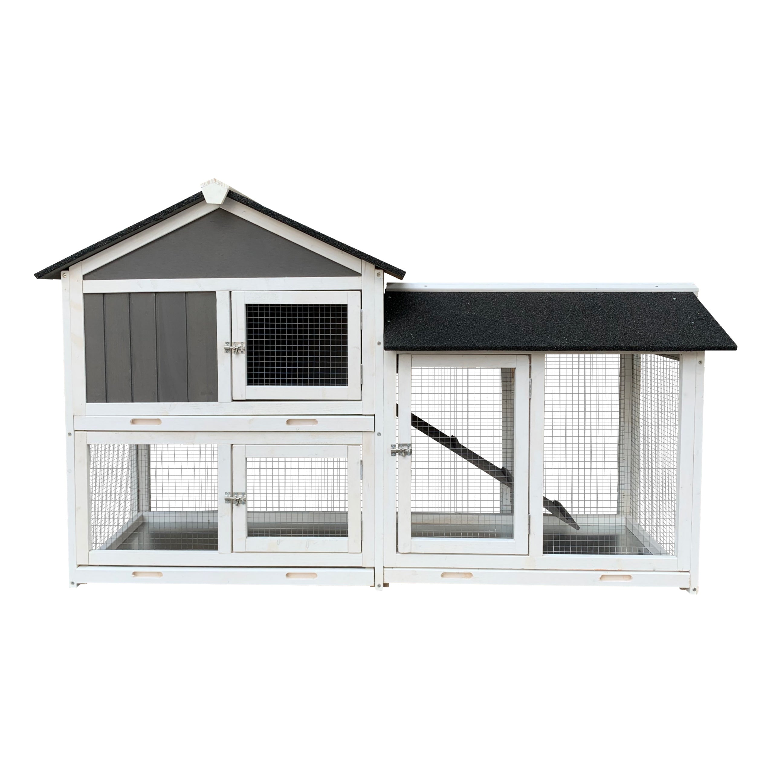 Wooden Outdoor Rabbit Hutch with Detachable Pallet Ramp & Walking Cage – Weatherproof Small Animal House for Rabbits, Guinea Pigs & Ferrets