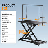 Height-Adjustable Pet Grooming Table – 50″ Electric Lift Station with Leveling Wheels, Grooming Arm, Non-Slip Top & Tool Organizer (Black)